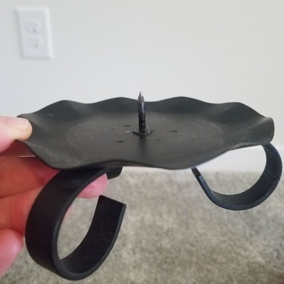 TWO (2) HEAVY GAGE METAL/TIN CANDLE HOLDERS w/METAL STAKE - BLACK - Picture 1 of 3